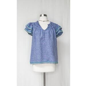 Vineyard Vines Blue Short Sleeve Peasant Blouse